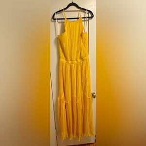 Halston Heritage Yellow Pleated Spaghetti Strap Dress